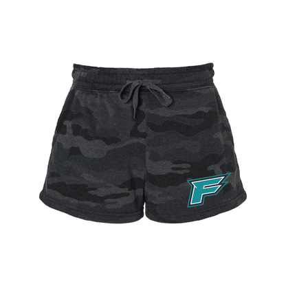 Womens Black Camo Midweight Fleece Shorts