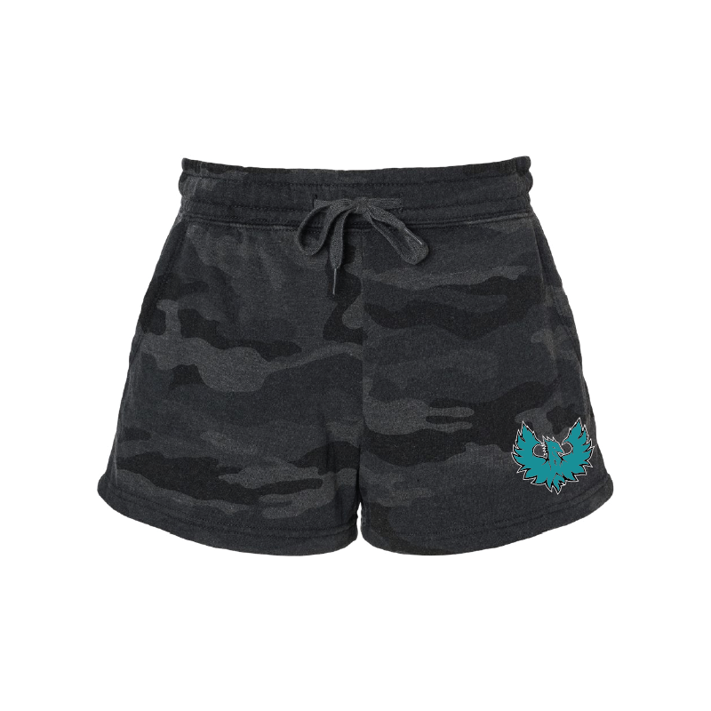 Womens Black Camo Midweight Fleece Shorts