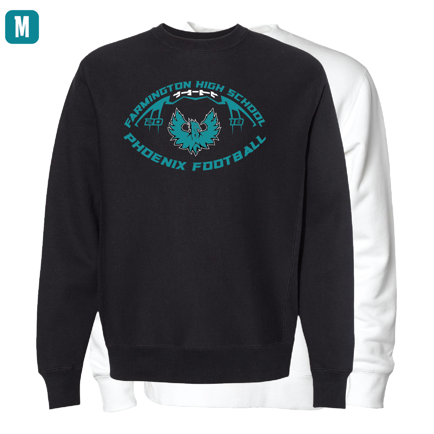 Farmington High School Phoenix Football W/Teal Phoenix  - Adult Crewneck Sweatshirt