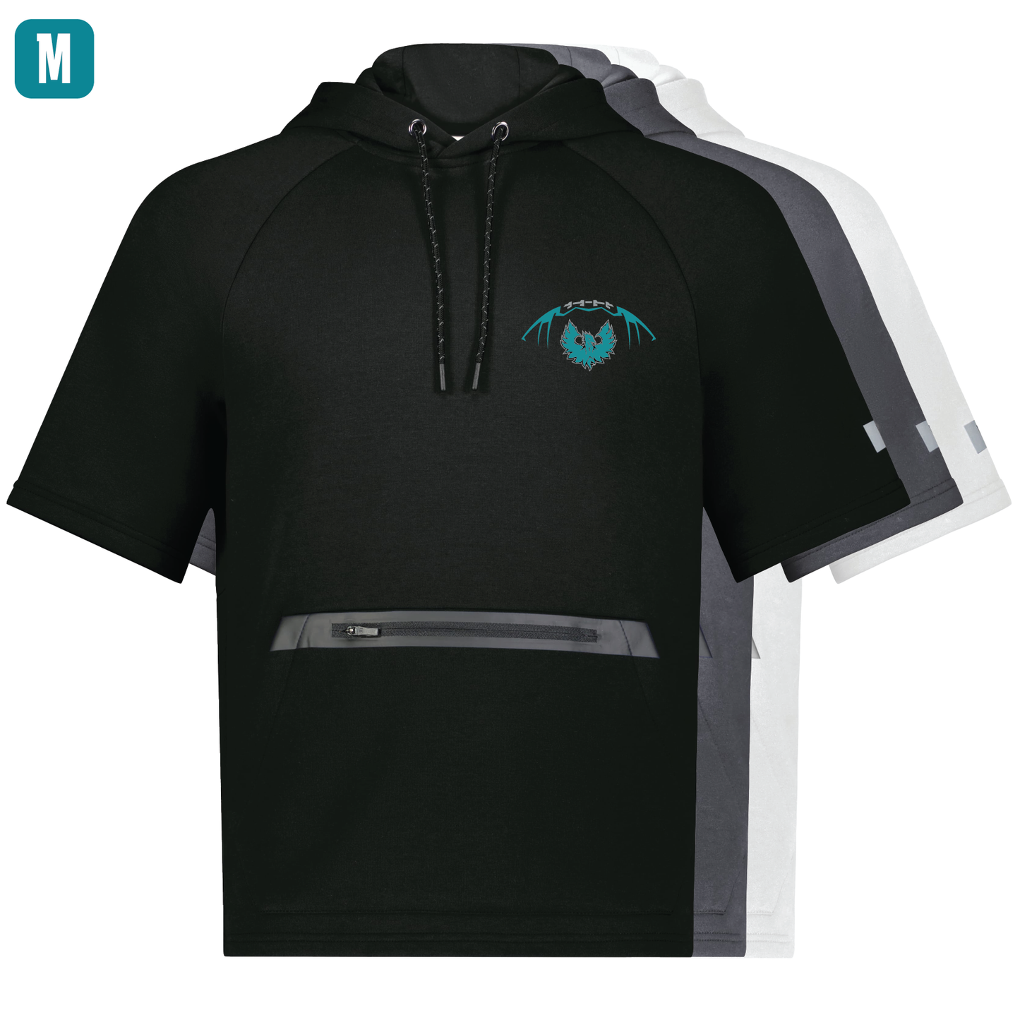 Football W/Teal Phoenix Logo - Adult Short Sleeve Tech Fleece Hoodie